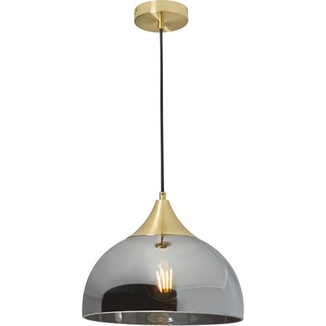 Litecraft Webster Ceiling Pendant Smoke Tinted Glass Shaded Light - Satin Brass (1/3)