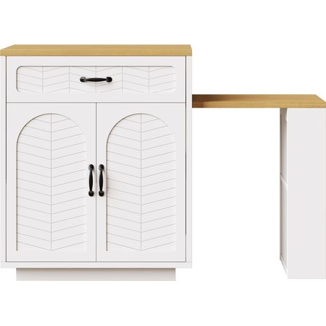 Îlot de cuisine extensible blanc MDF et métal 2 tiroirs 4 portes (1/5)