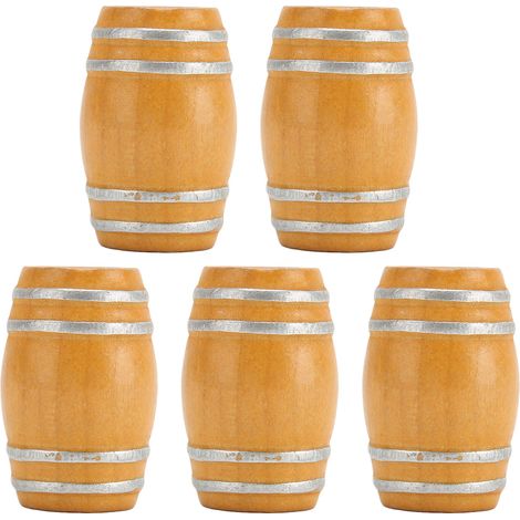 5 pièces Mini Tonneau à Bière en Bois Vintage Modèle 1:12 pour Accessoires de Maison de Poupée (1/5)