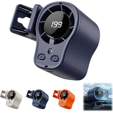 Ventilateur de voiture à pince avec affichage LED, rotation à 360°, 199 vitesses, rechargeable par USB, portable et mains libres pour la voiture, le travail et le camping.
