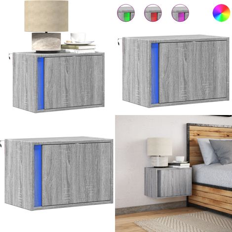 vidaXL Wand-Nachttisch mit LED-Leuchten Grau Sonoma (1/5)