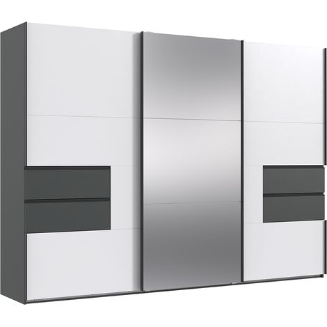Kleiderschrank mit Spiegeltür, 300 cm breit, weiß mit graphit PORTOFINO-43 (1/5)