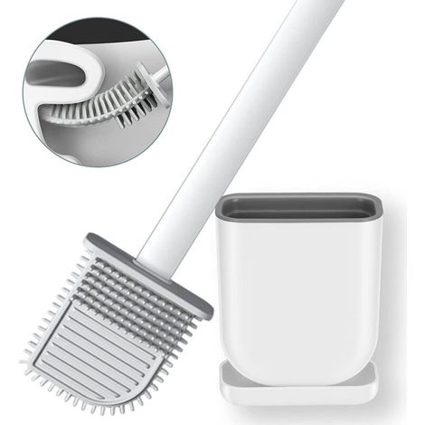 Scopa per WC in silicone con supporto per tazza del water, con setole in silicone. Scopa flessibile per la pulizia del bagno (bianca)