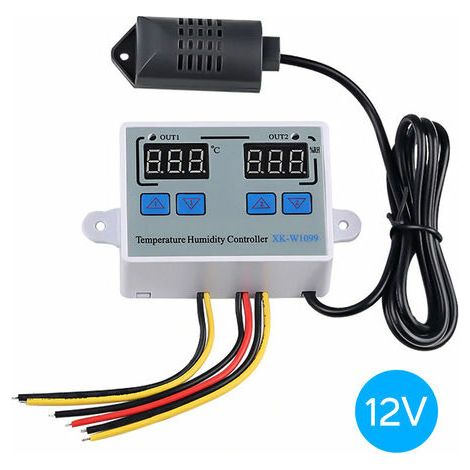 Thermostat et programmateur de température Contrôleur d'humidité de température numérique double Thermostat de réfrigérateur domestique Hygromètre thermomètre hygromètre XK-W1099 DC12V, DC12V (1/5)