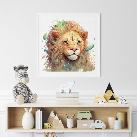 Poster / Affiche carrée Enfants - Lion coloré - 50x50 cm (1/3)