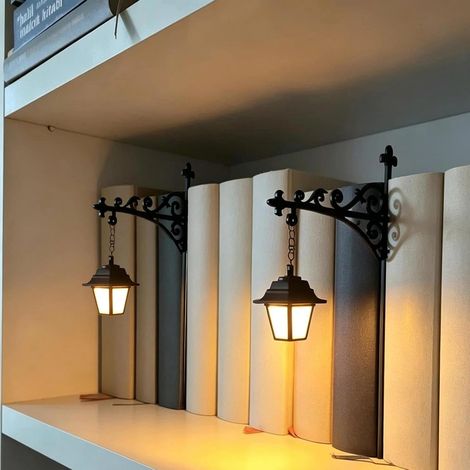 Lot de 2 Lampes Bibliothèque LED Vintage, Lanterne Décorative pour Étagère à Livres, Coin Lecture, Bureau et Bibliothèque, Cadeau pour Lecteurs