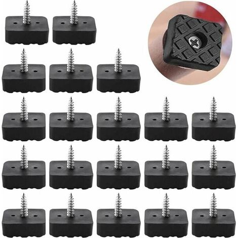 20 almohadillas de goma antideslizantes para patas de silla, con tornillos, antirruido, cuadradas, de 22 a 29 mm (negro) (1/4)
