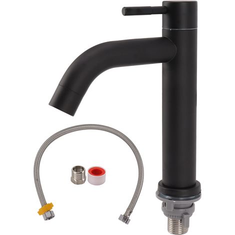 Mitigeur de lavabo moderne en acier inoxydable, robinet de vasque eau froide à un levier, coloris noir, salle de bain (1/5)