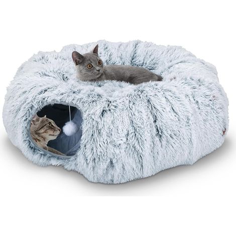 Tunnel Chat Pliable 2 en 1 avec Lit de Chat, Tunnel Multifonctionnel pour Chats, Petits Lapins, Chiots et Furets (Gris, 85 x 26 cm) (1/5)