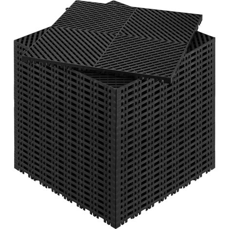 Dalle de Drainage Emboîtable 15,7' x 15,7' – 24 Pièces, Tapis Modulaire Antidérapant en PP Noir, pour Garage, Jardin, Cuisine et Extérieur (1/5)