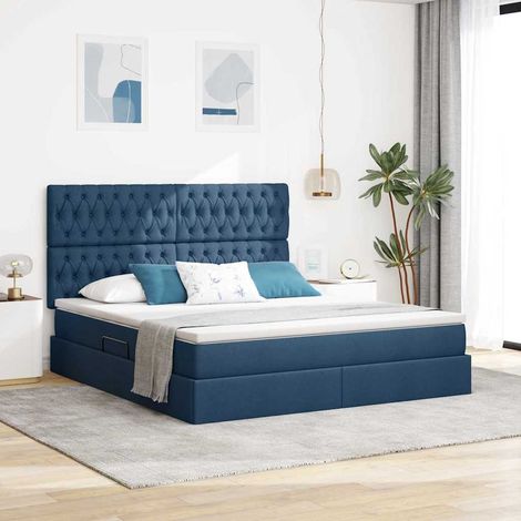 vidaXL LED-Speicherbett mit Matratze Blau 160 x 200 cm Stoff (1/5)