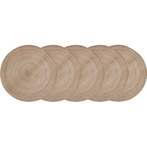 Set De Table Rond - Tissé En Fibre Synthétique - Résistant À La Chaleur Et Aux Rayures - Pour Salle À Manger Intérieure Ou Extérieure - Lot De 5 (1/5)