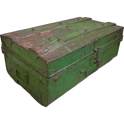 Maleta de metal acabado artesanal verde 67x37x25h cm