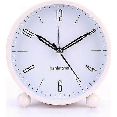 Réveil silencieux sans tic-tac, réveil lampe rond en métal simple, beige. (1/5)