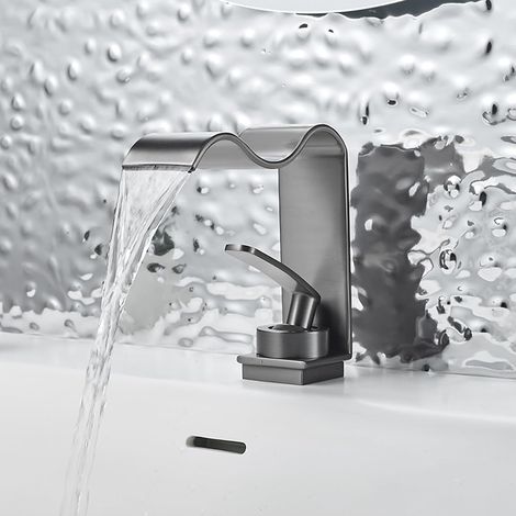 Robinet cascade pour vasque, laiton, gris, eau chaude/froide (1/5)