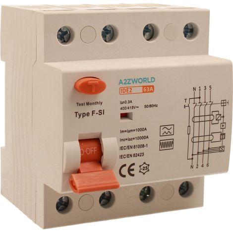 RCCB Interruttore Differenziale Puro Tipo F - SI 3P+N 4M 10000A 300mA Super Immunizzato AC 400V IP20 IEC61008-1, Corrente Disponibili 25A 40A 63A  (63A)
