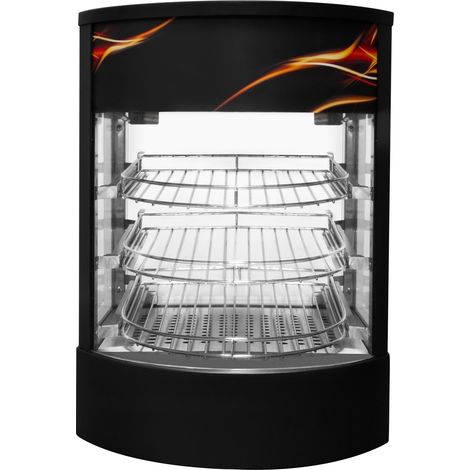 Vitrine Chauffante pour Pizzas & Aliments - 220-240V 500W - 3 Niveaux - Température 30° à 85°C - Ouverture à l'Arrière - Vue 360° sur vos Produits [ Pinces GRATUITES & 2 ans de Garantie]