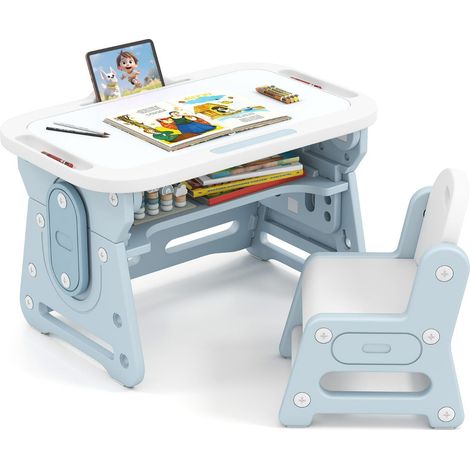 Set tavolo e sedie per bambini altezza regolabile 80 x 50 x 49/53/57 cm comfort ergonomico design blu 200012018