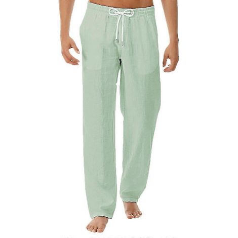 Herren-Hose in Leinenoptik, Baggy-Hose mit elastischem Bund, lässige Strand- und Yogahose-XXXL-GREEN