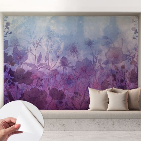 Papier peint autocollant décoratif à motifs pour salon chambre et bureau Tapete adhésif pour décoration Fleurs pastel 208x146 cm (1/5)