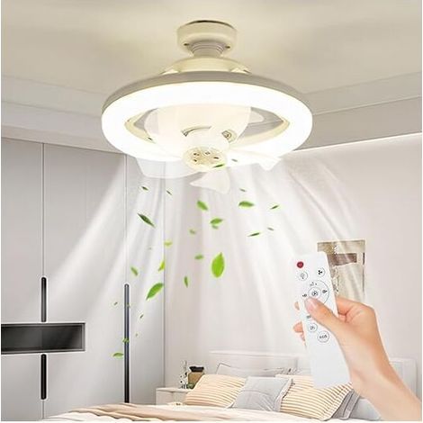 Ceiling Fans with Light, 10" E27 Lamp 48W Quiet Ceiling Fans, 3 Color Temperature, 360° Moving Head Fan Light for Living Room Bedroom