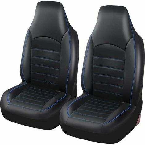 Housses de Siège de Voiture Avant Universelles Simili-Cuir pour 2 sièges Noir Bleu, Tuning Voiture Interieur (1/5)