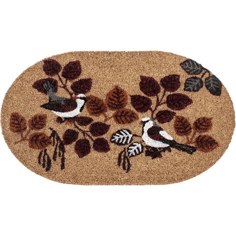 Paillasson Moderne en Fibre de Coco 45 x 75 cm Motif Oiseaux Antidérapant en PVC Intérieur Extérieur Naturel Toolik
