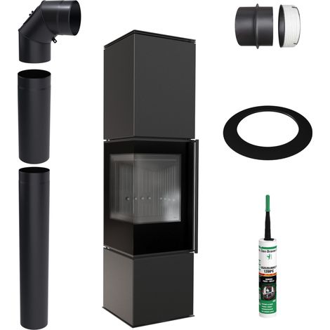 Freistehender Ofen KRATKI REN SCHWARZ L Links 7 kW Ø150 Montageset (1/5)