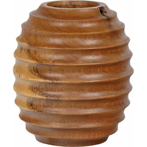 Vase décoratif ovale H. 26 cm en bois de teck massif - HIGGINS (1/5)