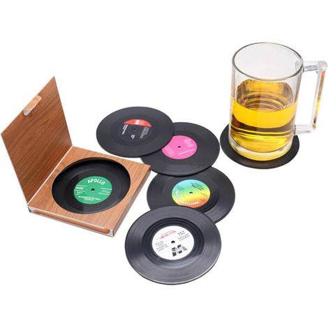 6pcs Vinyl Record Coasters Retro Style Non-Slip Cup Coasters for Mug Coffee Drinks