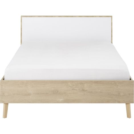 M&S – Lit simple 120x200cm chêne blond – Tête de lit épaisse – Pieds en hêtre massif – Design moderne et épuré (1/5)