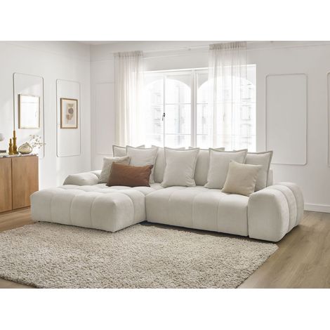 BOBOCHIC - Canapé d'angle convertible coffre EVEREST tissu texturé Angle gauche  Blanc (1/5)