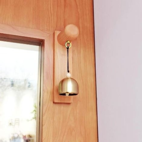 Sonnette de porte JoyBell Harmony en bois avec cloche en laiton, signal d'entrée artisanal pour commerces et animaux de compagnie