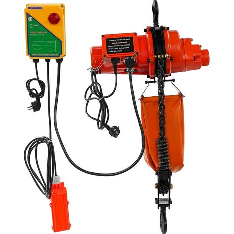 Palan électrique à chaîne - 1000 kg - Avec télécommande - 1300 W - Hauteur de levage de 6 m - 100 m - Télécommande sans fil et 4,5 m - Pour usine, entrepôt, atelier (rouge + orange) (1/5)