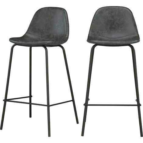 Lot de 2 chaises pour îlot central 65 cm en cuir synthétique gris - Henrik