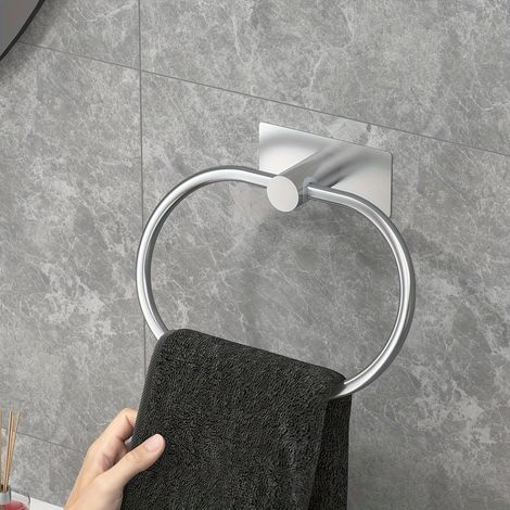 Porte-serviettes mural en acier inoxydable, sans perçage, pour salle de bain et cuisine (gris) (1/5)