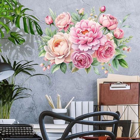 Sticker Mural Fleur De Pivoine - PVC Haute Qualité - Pour Mur Porte Verre Bois Céramique - 44 X 42 Cm - 1 Pièce (1/5)