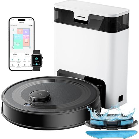 Lefant M2S Pro Robot Aspirateur Laveur 10000Pa avec Station Vidage Automatique Poussière,Navigation Laser avec Cartographie,Nettoyage Personnalisé, Évitement d'obstacles PSD, Convient pour l'épilation (1/5)