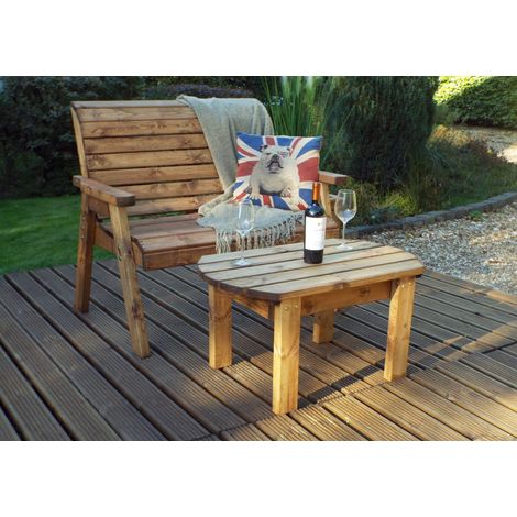 Hand Made 2 Seater Chunky Rustic Wooden Garden Furniture Bench With Coffee Table (1/5)