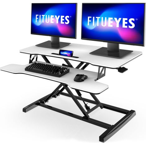 FITUEYES B¨¹ro Sitz Steh Computertisch Hhenverstellbar Stehpult mit Tastaturablage Geeignet f¨¹r Zwei Monitore (Wei, 36"/92cm) (1/5)