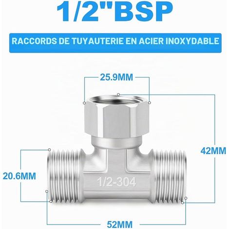 304 Stainless Steel 3 Way Mobile Flexible T Connector 1/2" Male T Connector with Swivel Nut for Sprayer, Angle Tap, Shower Arm (1/3)