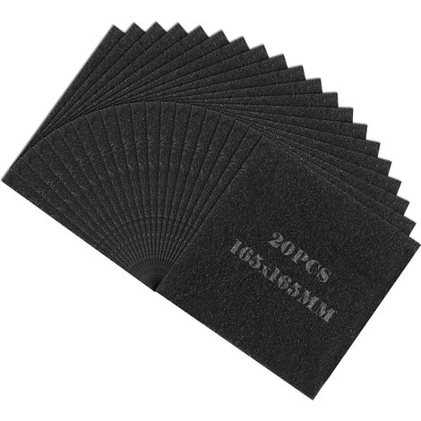 Lot de 20 filtres à charbon actif - 165 x 165 x 5 mm - Tapis filtrant universel découpable - Filtre de rechange en carbone pour absorbeur de fumée à souder, litière pour chat et hotte aspirante (1/5)