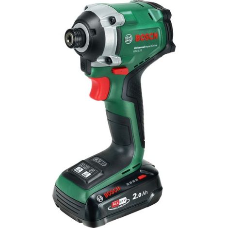 Bosch 18V System atornillador de impacto a batería UniversalImpactDrive 18V-210 (potente y compacto para madera batería PBA 18V 2.0Ah W-BM, cargador AL18V-20, estuche de transporte incl.)