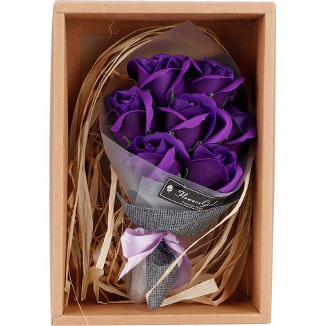 Bouquet de Roses en Savon Artificiel Violet pour Cadeau de Mariage ou Saint-Valentin (1/5)