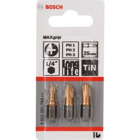 BOSCH 2607001754 Set de 3 puntas de atornillar Max Grip (PH) PH1 (1/2)