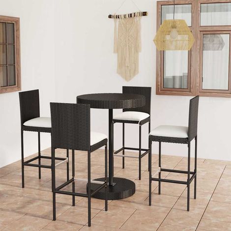 Ensemble Table de bar + 4 Chaises de bar de jardin - Table Haute avec 4 Tabourets et coussins Résine tressée Noir BV559117 - BonneVie (1/5)