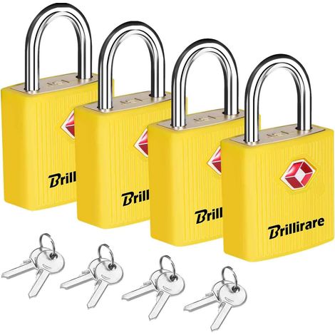 Lot De 4 Cadenas Avec 8 Clés, Serrure à Clé Étanche En Alliage De Zinc, Résistant Aux Intempéries Valise Avion Serrures à Bagages Pour Extérieur Camping Casier-Jaune (1/5)