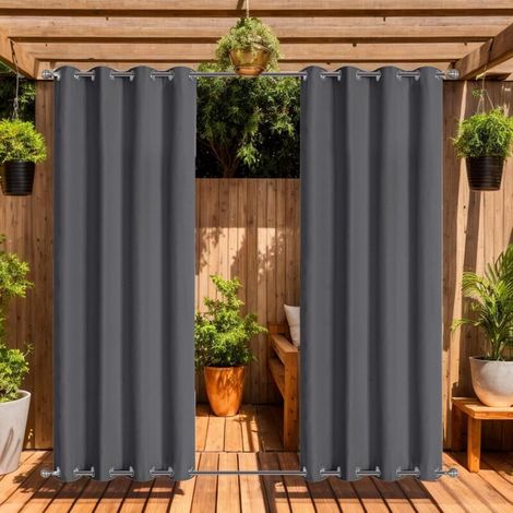 5296in,Gris foncé, Rideaux d'extérieur Imperméables avec Œillets (Haut et Bas), 2 Panneaux Occultants Anti-UV et Coupe-Vent pour Terrasse, Pergola, Jardin, Véranda, Balcon (1/5)