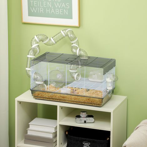 Cage hamster cage rongeur avec tunnel et accessoires inclus fil d'acier 58 x 32 x 31 cm gris