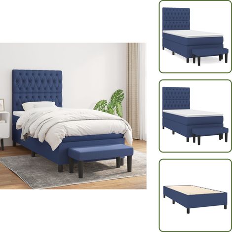 The Living Store Giroletto a Molle con Materasso Blu 90x190 cm in Tessuto - Materasso a molle